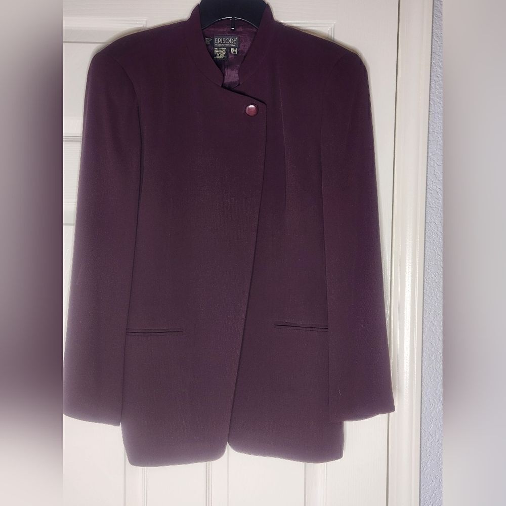 Vtg Episode 6 Black Raspberry 1 Button 100%SILK Lined Ribbed Knit Women Blazer